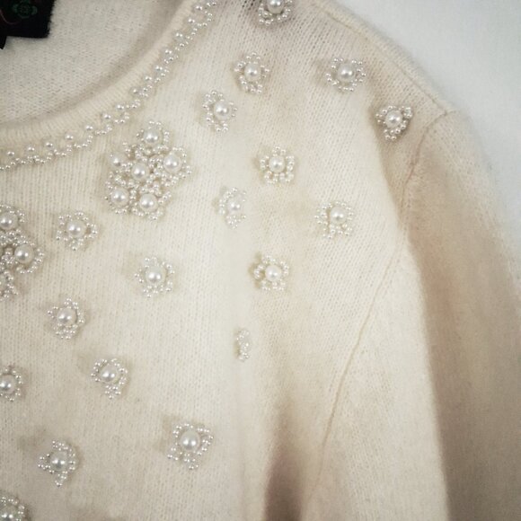 Vintage Ivory Pearl Beaded Sweater, Lambswool Angora Blend - Picture 6 of 8